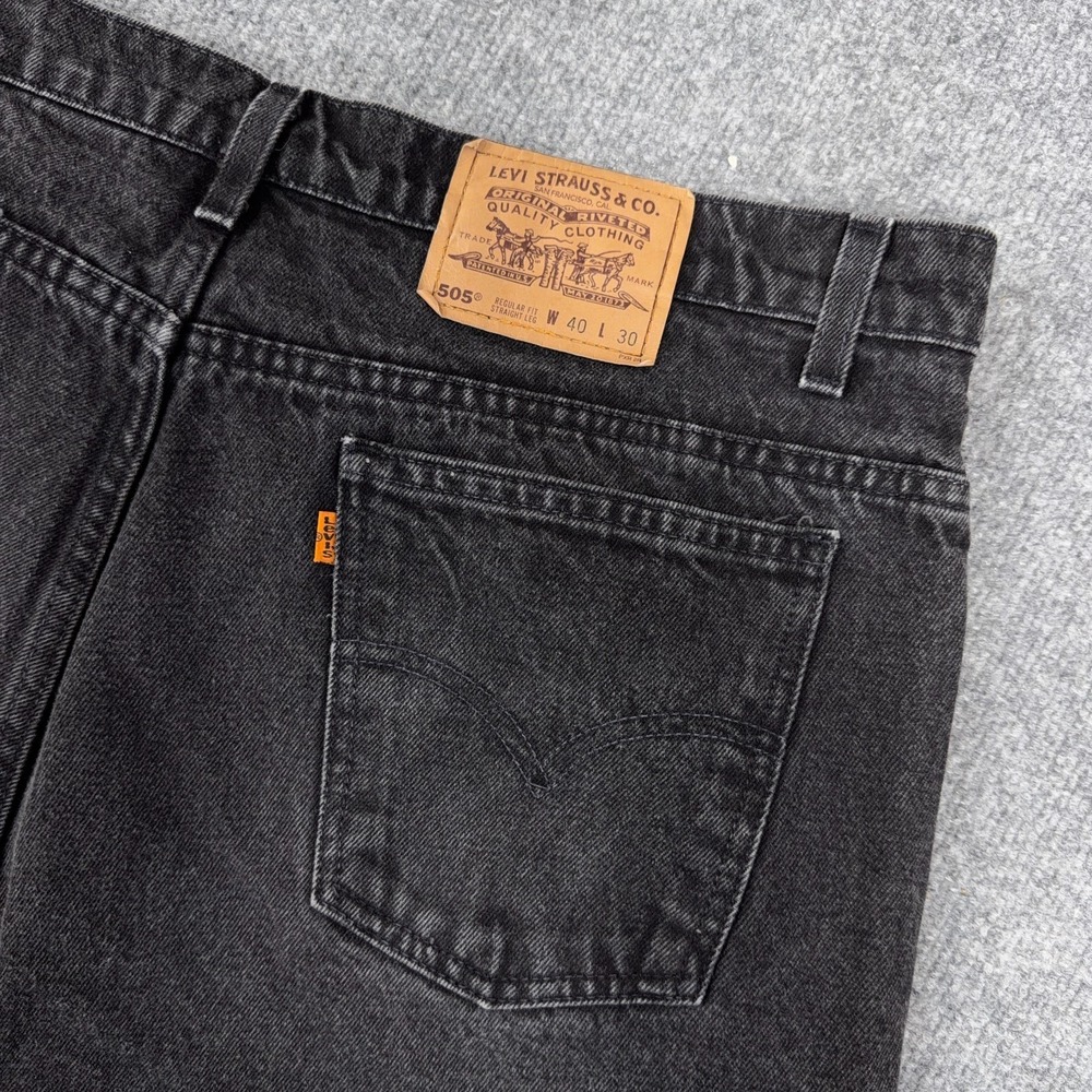 Vintage Levis 505 Men 40x30 (FITS 38) Black Orange Tab 90s Regular Straight